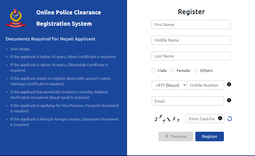 Documents required for Nepali Applicant for apply police report
